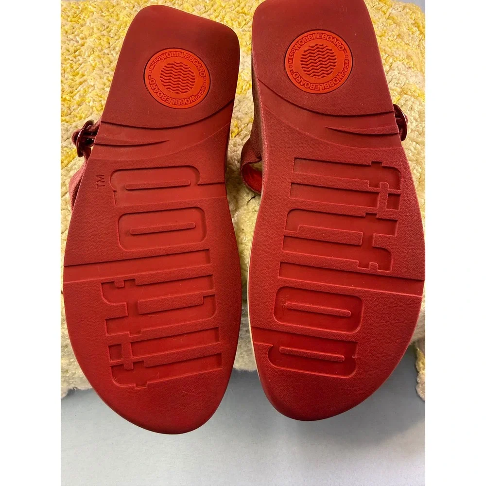 FitFlop Lulu Canvas Red Thong Sandals Womens 9 Microwobbleboard H12-203